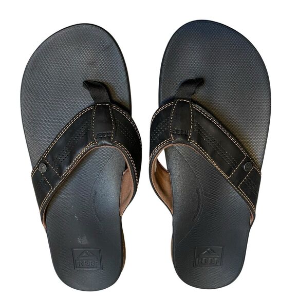 Reef Thong Sandals Men 13 EU 46 Black Cushioned Lux Slippers Flip Flop Comfort - Picture 2 of 6